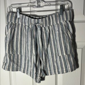 Sound Style Y2K linen rayon shorts blue stripe four pockets elastic waist ties M